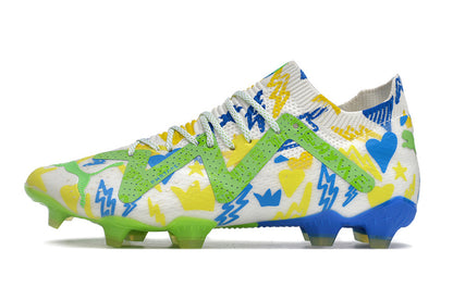 PUMA Future Ultimate FG/AG Neymar Jr. Instituto - Blanc/Bleu/Jaune/Vert ÉDITION LIMITÉE