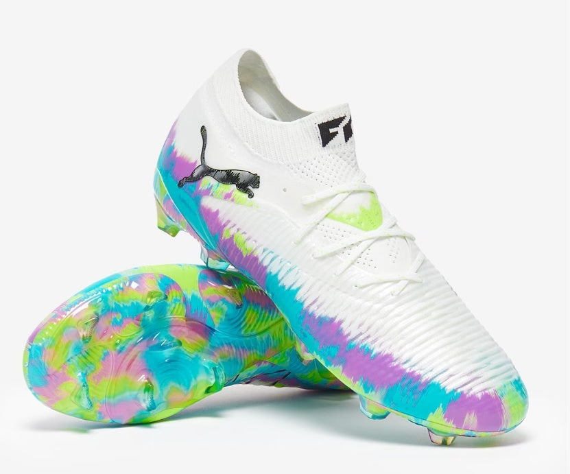 PUMA Future 8 Ultimate FG Brilliance - Blanc/Fizzy Apple/BLeu/Magenta pur ÉDITION LIMITÉE