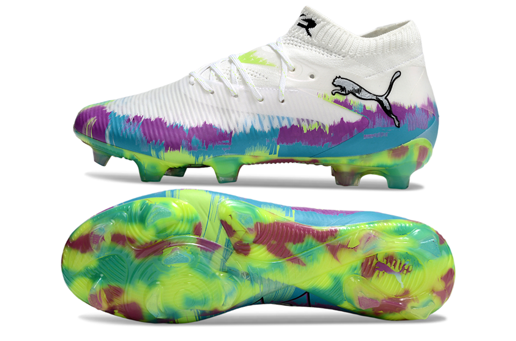 PUMA Future 8 Ultimate FG Brilliance - Blanc/Fizzy Apple/BLeu/Magenta pur ÉDITION LIMITÉE