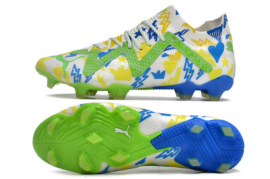 PUMA Future Ultimate FG/AG Neymar Jr. Instituto - Blanc/Bleu/Jaune/Vert ÉDITION LIMITÉE